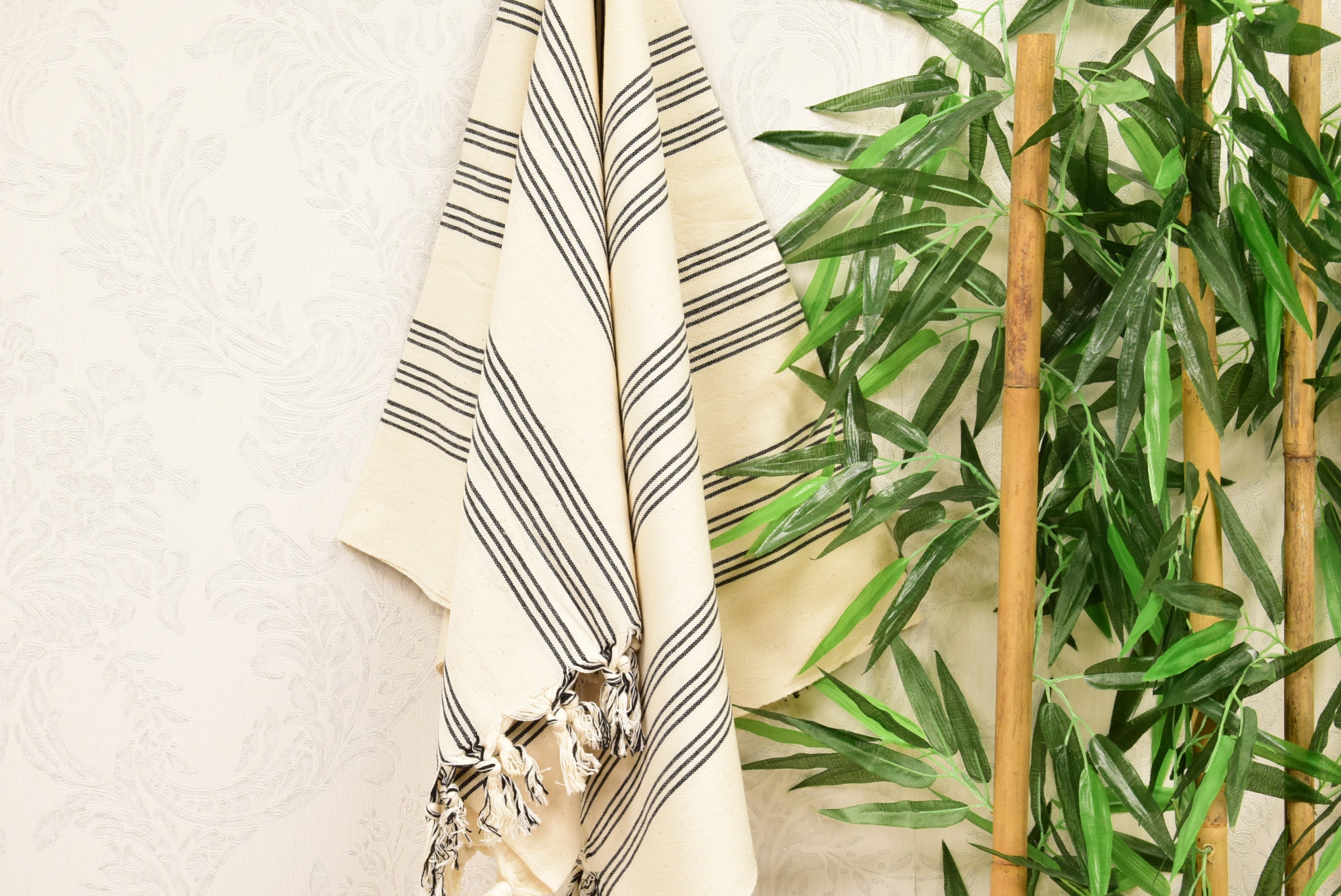 Black Striped Turkish Towel – Personalized Gift, Natural Cotton Peshtemal, Farmhouse Style Spa & Guest Towel