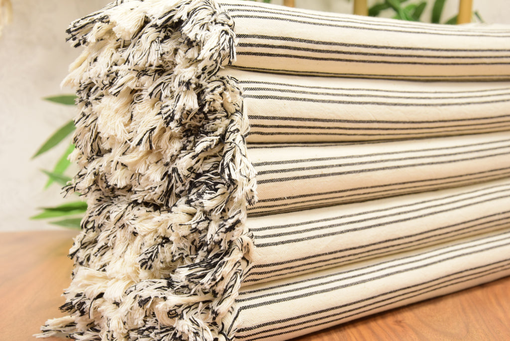 Black Striped Turkish Towel – Personalized Gift, Natural Cotton Peshtemal, Farmhouse Style Spa & Guest Towel