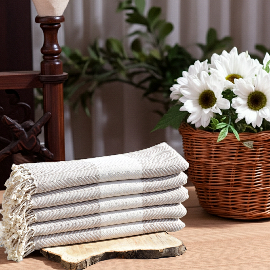 Beige Turkish Towel – Handmade Cotton Chevron Bath & Spa Towel, Minimalist Home Decor, Personalized Gift for Her, Bridesmaid or Housewarming Gift