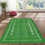 American Football Field Area Rug | NFL Theme Game Room Decor | Turf Design Green Mat