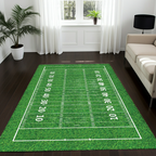 American Football Field Area Rug | NFL Theme Game Room Decor | Turf Design Green Mat